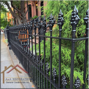 Severely rusted iron fence in Cobble Hill Brooklyn before restoration